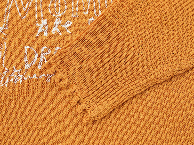 Pull en maille à col rond avec motif chien cartoon – Sweat à base usée