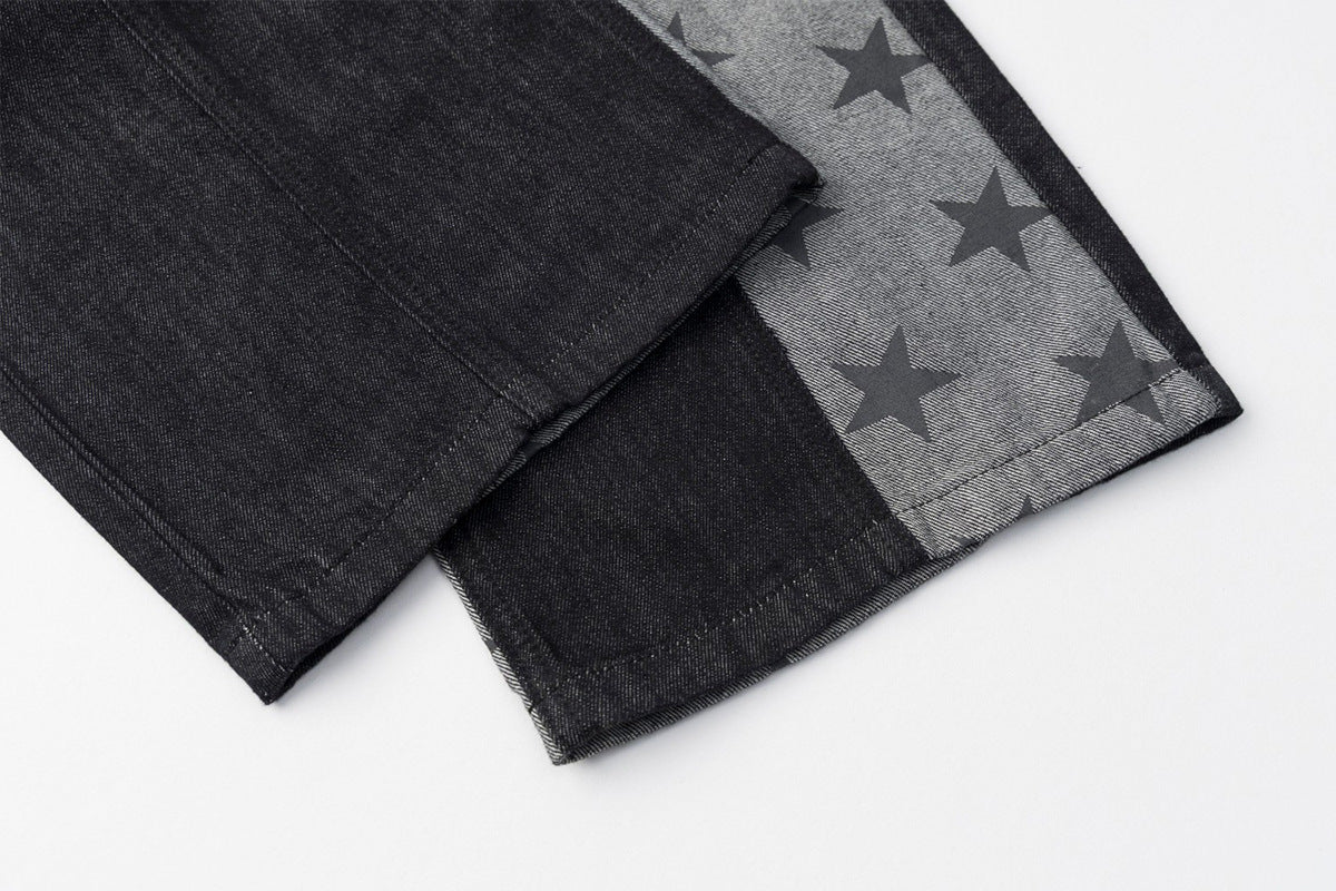 Jean noir super baggy – Denim large à empiècements et imprimé étoiles