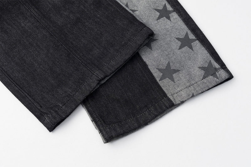 Jean noir super baggy – Denim large à empiècements et imprimé étoiles