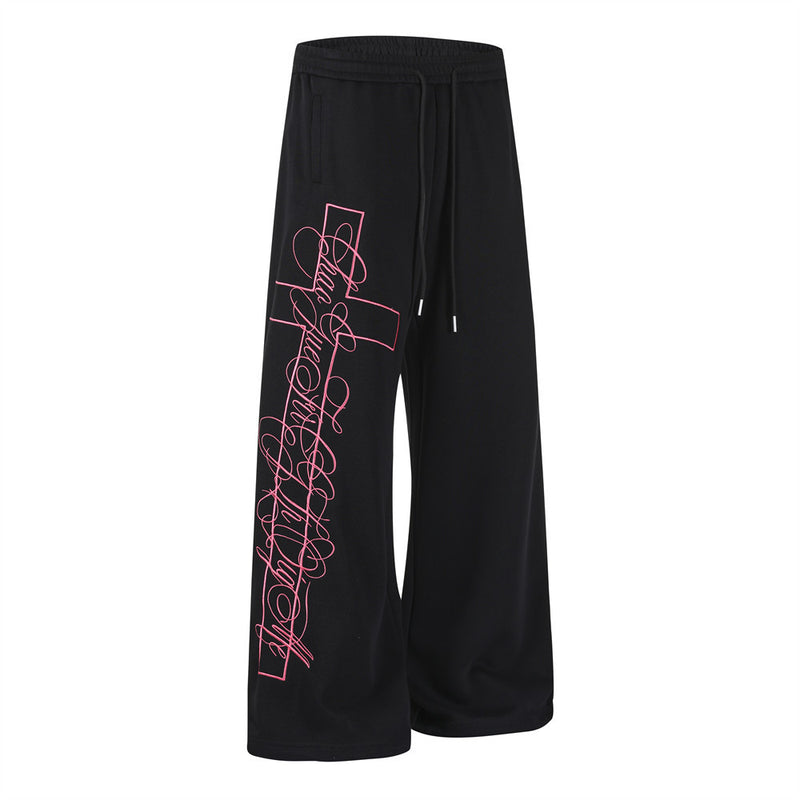 Wide-Leg Sweatpants with Cross Script Graphic Print