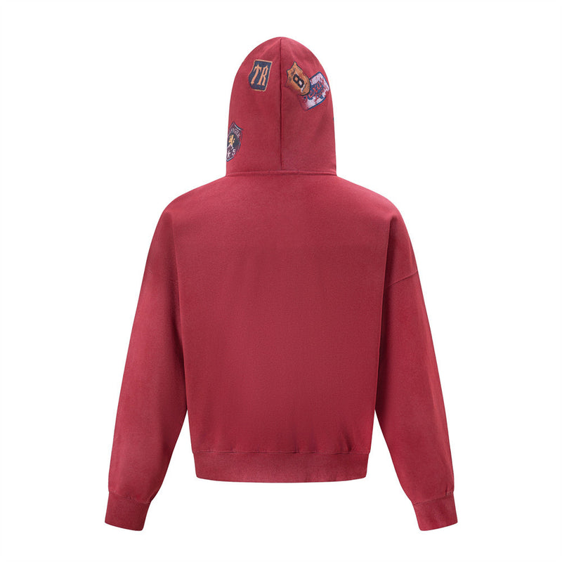 Vintage Patch Zip-Up Hoodie – Oversized Acid-Wash Streetwear Sweatshirt