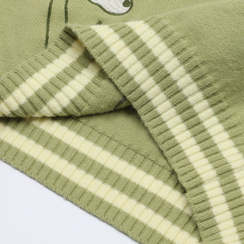 V-Neck Sweater Vests – Cute Dog Clock Jacquard Knit Preppy Style