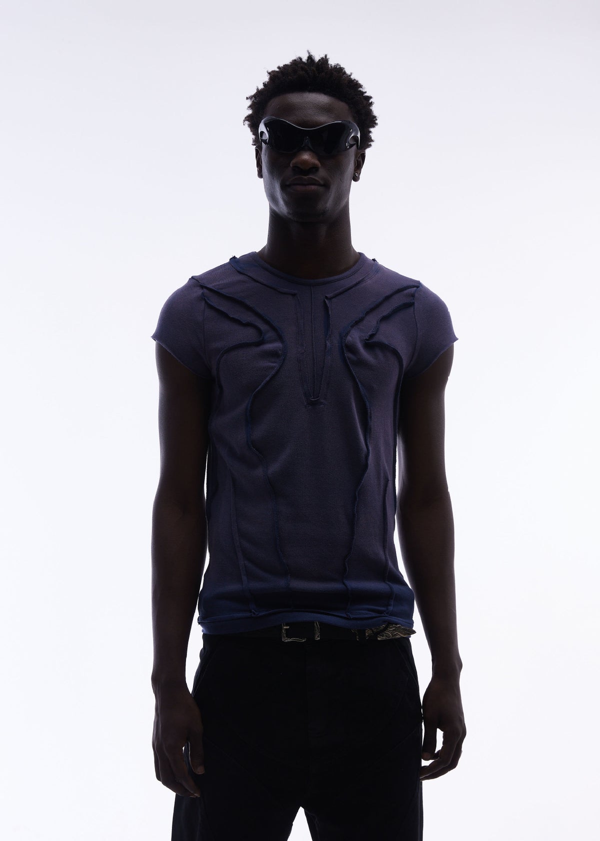 T-shirt manches courtes déconstruit à coutures 3D en relief – Streetwear délavé coupe ajustée