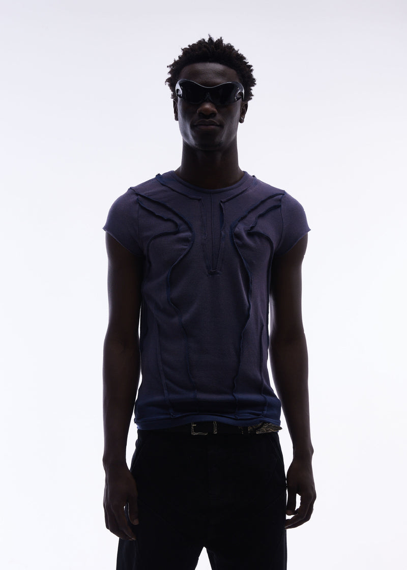 T-shirt manches courtes déconstruit à coutures 3D en relief – Streetwear délavé coupe ajustée