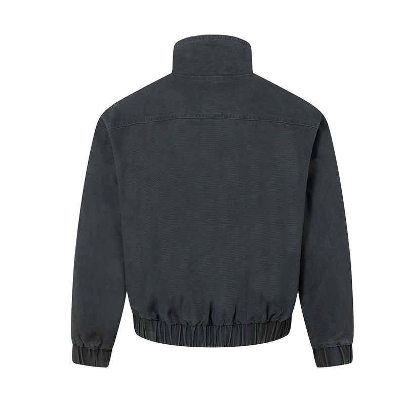 Metal Clasp Bomber Jacket – Washed Cotton Flight Jacket with Diagonal Buckle