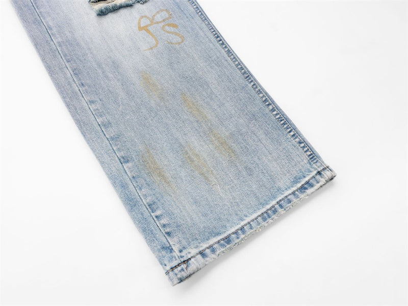 Ripped Wide-Leg Jeans – Men's Mud-Dye Distressed Straight Denim