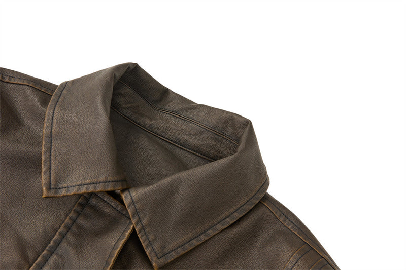 Men's Vintage Punk Multi-Zip PU Leather Moto Jacket – Distressed Brown