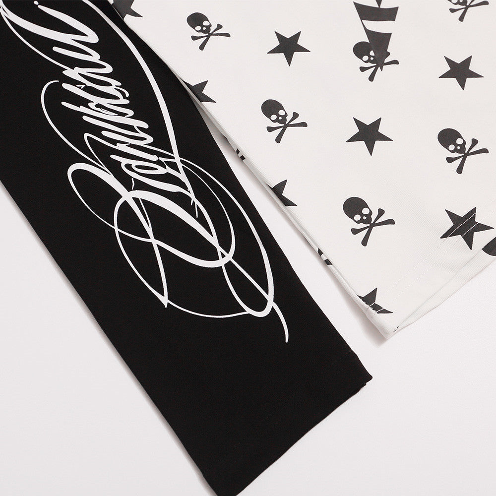 Skull & Star Print Raglan Long Sleeve Graphic Tee – Hip-Hop Color Block