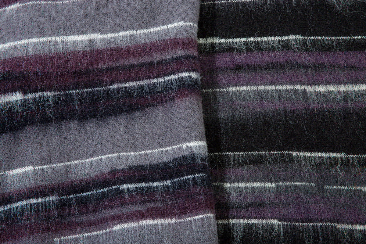 Striped Fuzzy Knit Crew Neck Sweater – Relaxed Fit Mohair-Style Pullover