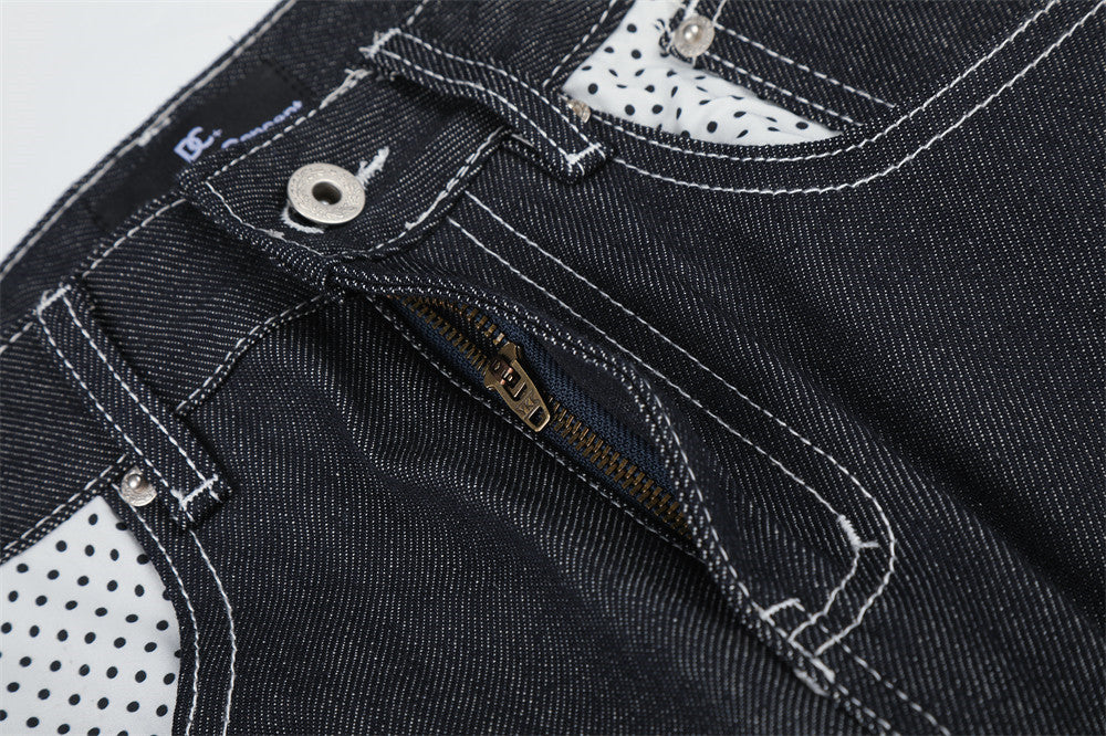 Jean homme droit – Denim foncé à jambes larges avec patchwork à pois
