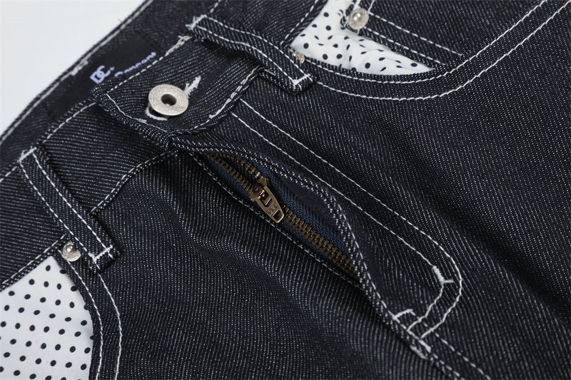 Jean homme droit – Denim foncé à jambes larges avec patchwork à pois