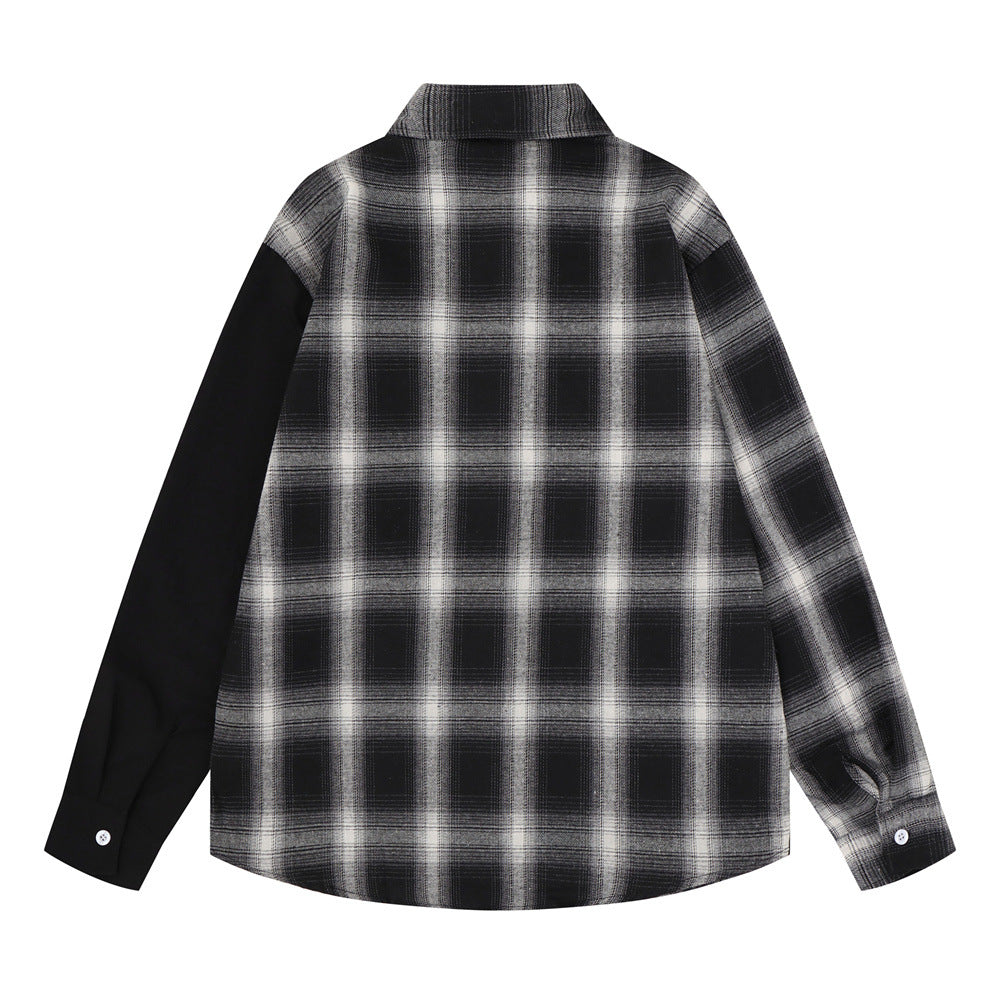 Camisa de franela de cuadros con bloques de color para hombre – Manga larga con gráfico de calavera