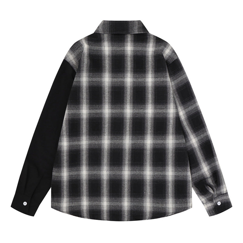 Camisa de franela de cuadros con bloques de color para hombre – Manga larga con gráfico de calavera