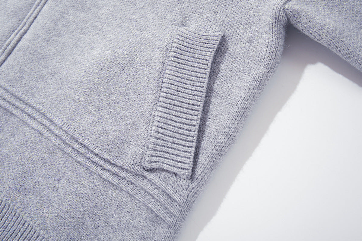 Military Knit Zip-Up Cardigan Sweater with Braided Cord & Button Detail