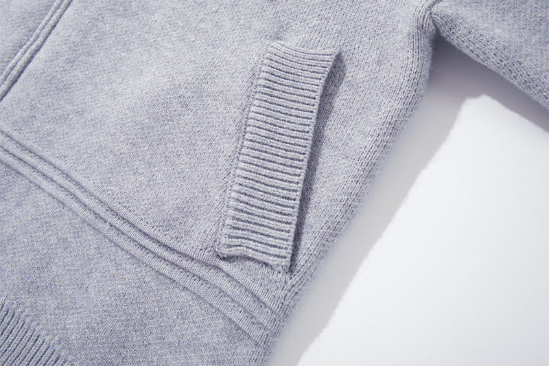 Military Knit Zip-Up Cardigan Sweater with Braided Cord & Button Detail