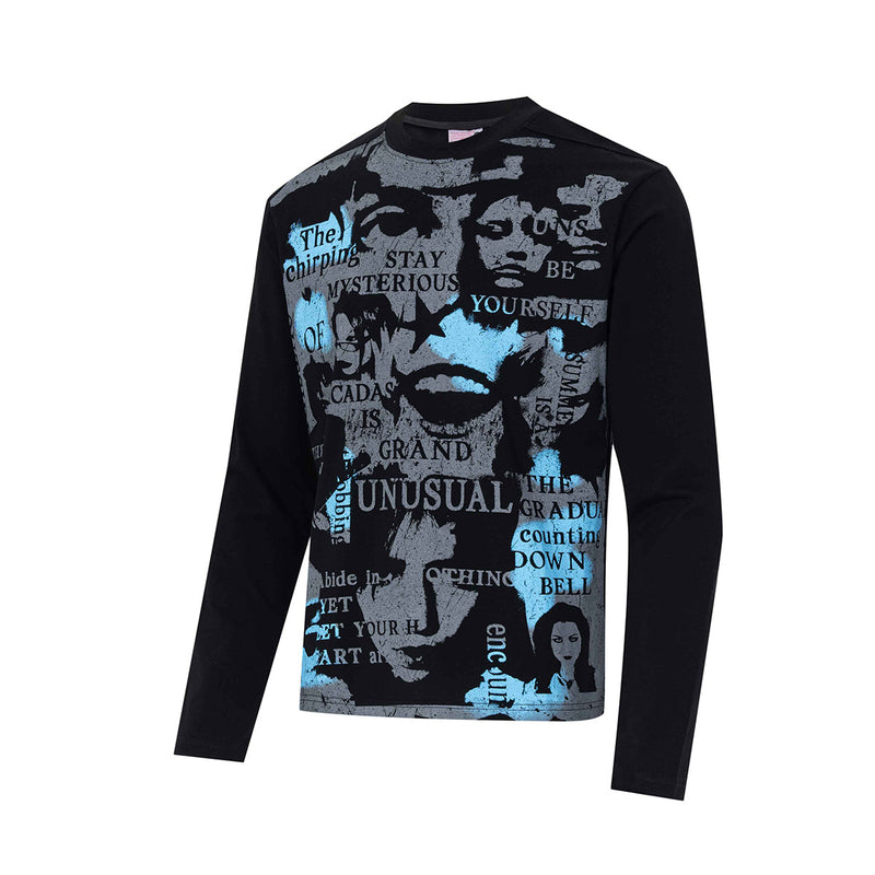 ロングスリーブシャツ ダークパンク グラフィックコラージュプリント スリムフィットTシャツ