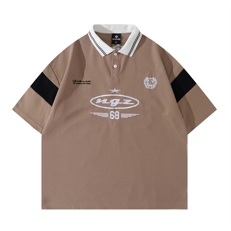 American Retro Polo Shirt – NGZ 68 Embroidered Colorblock Short Sleeve