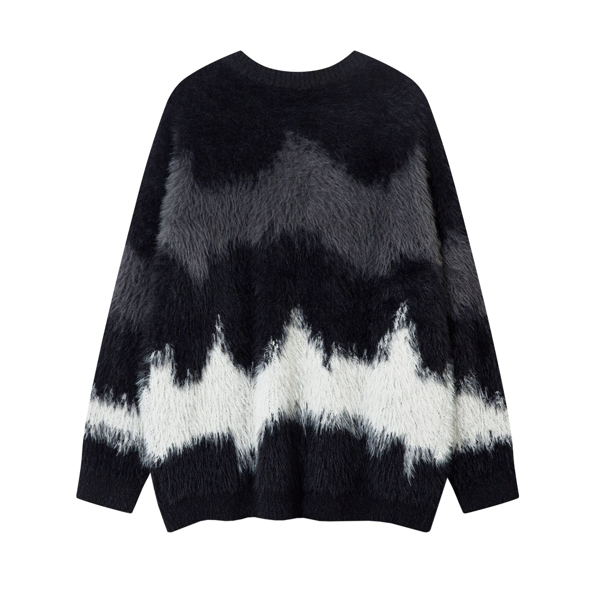 Pull en maille pelucheuse à motif vague abstrait – Modèle oversize