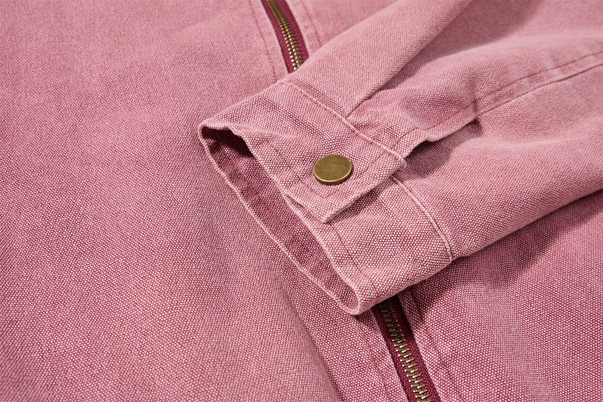 Chaqueta de lona lavada workwear con cuello de pana – Estilo barn de corte cuadrado