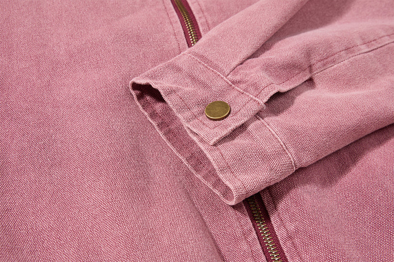 Chaqueta de lona lavada workwear con cuello de pana – Estilo barn de corte cuadrado