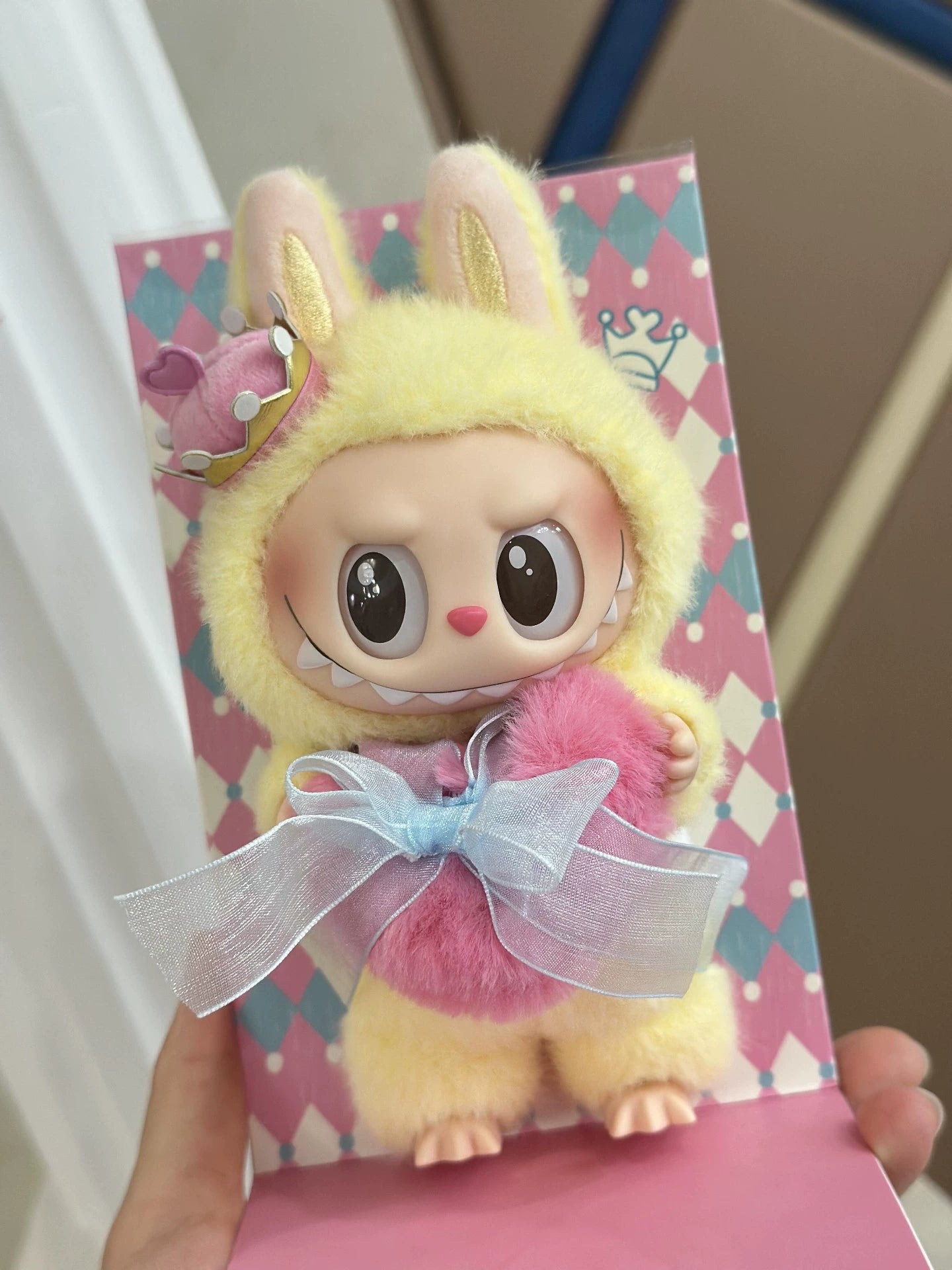POP MART Labubu Let’s Checkmate Series – Yellow Heart Plush Keychain Doll (17cm)