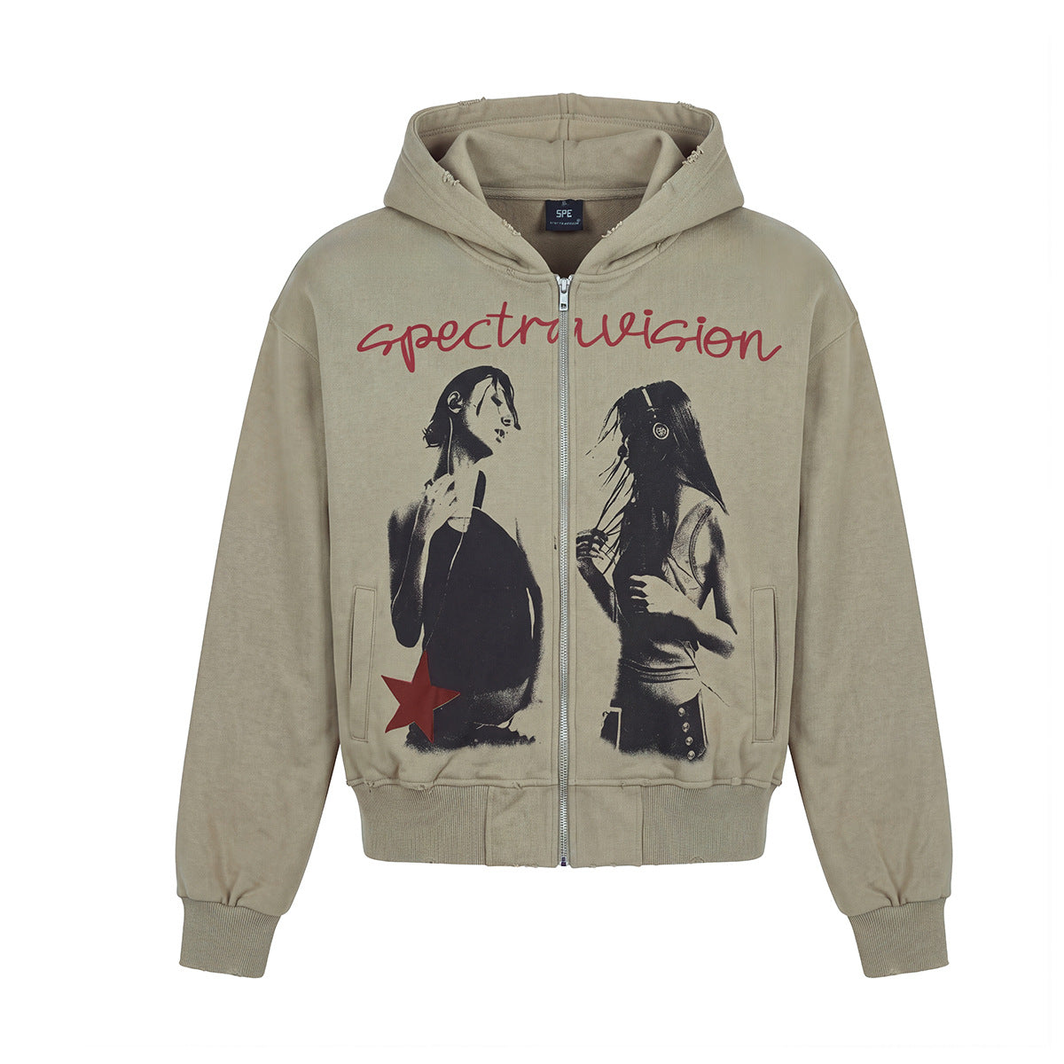 Spectravision Graphic Zip-Up Hoodie – Washed Oversized Heavy Fleece
