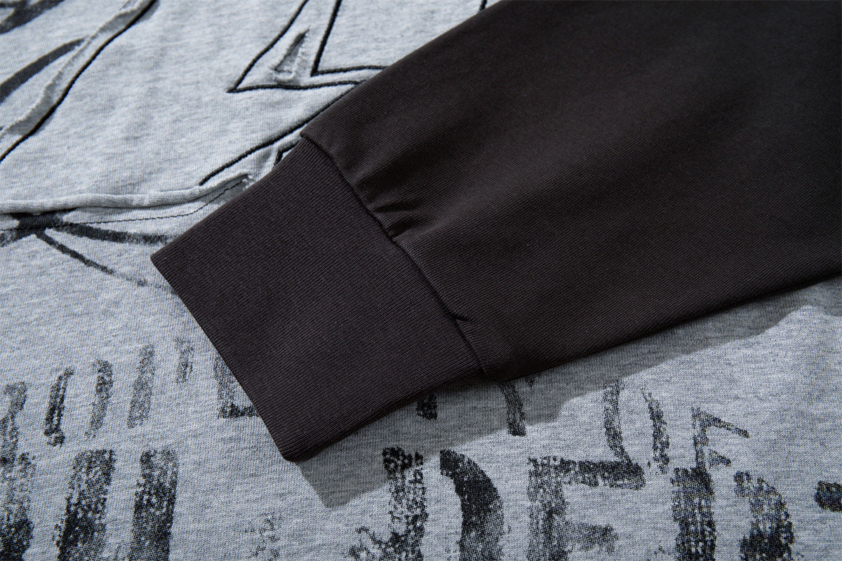 T-shirt oversize color block à motif, manches longues – Haut streetwear à effet deux pièces