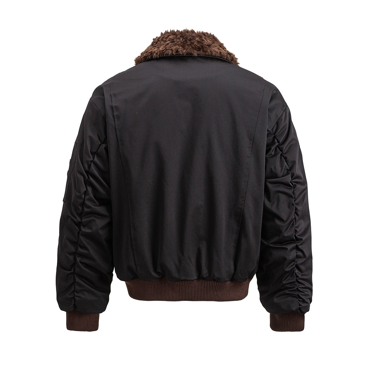 Patch Bomber Jacket with Shearling Collar – Quilted Lined Flight Jacket