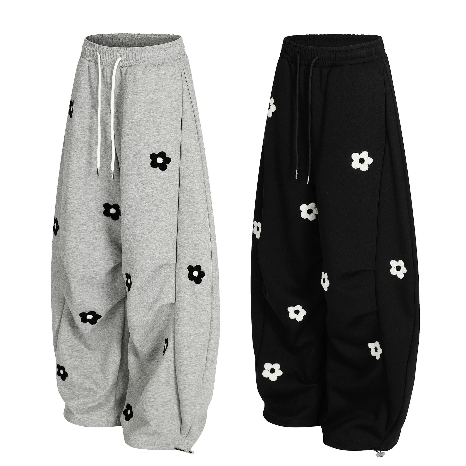 Pantalon de survêtement wide leg avec broderie florale intégrale et taille à cordon