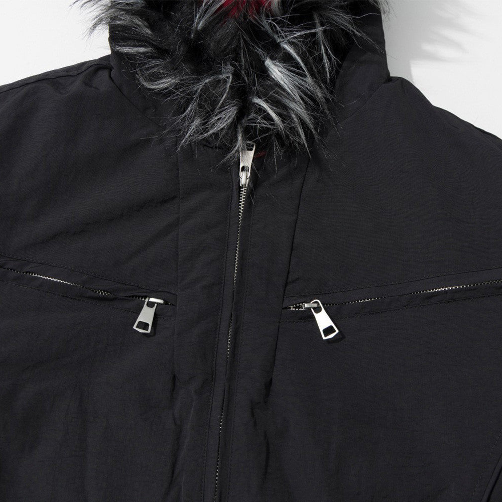 Fur-Trim Hooded Bomber Jacket – Men's Winter Padded Coat with Dual Zip Pockets