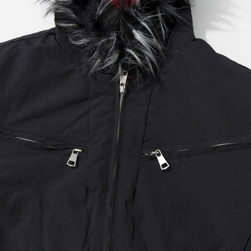 Fur-Trim Hooded Bomber Jacket – Men's Winter Padded Coat with Dual Zip Pockets