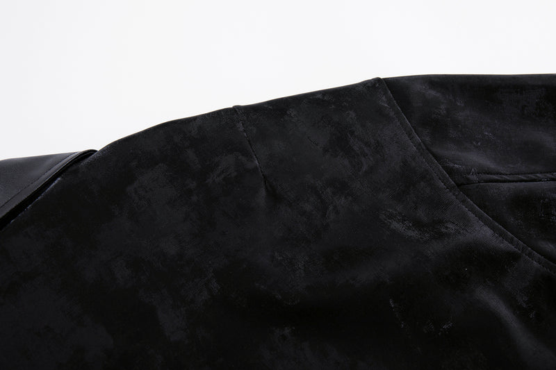 Velvet Detroit Jacket with Leather Collar & Silver Military Buttons