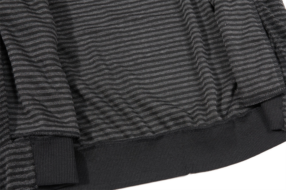 Chaqueta de rayas con cuello mao y cremallera para hombre, con detalles de ojales metálicos
