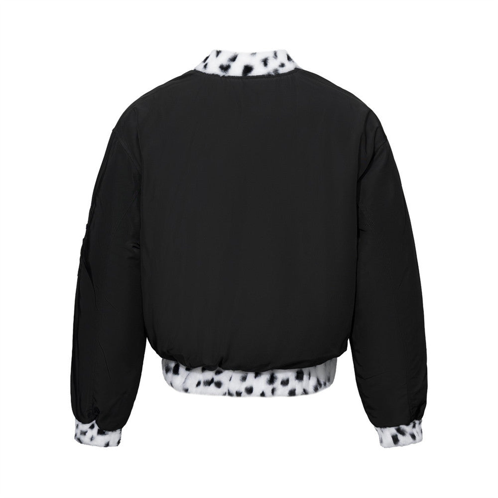 Reversible Dalmatian Print Faux Fur Bomber Jacket – Black & White Oversized