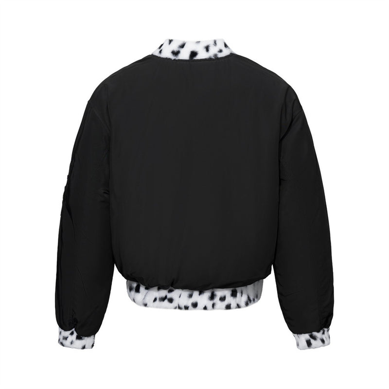 Reversible Dalmatian Print Faux Fur Bomber Jacket – Black & White Oversized