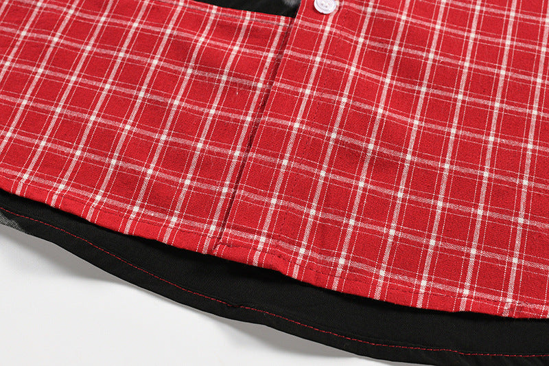 Plaid Patchwork Shadow Print Long Sleeve Shirt – Oversized Punk Street Style