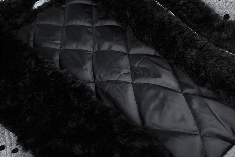Polka Dot Wool-Blend Jacket with Faux Fur Collar – Oversized Retro Outerwear