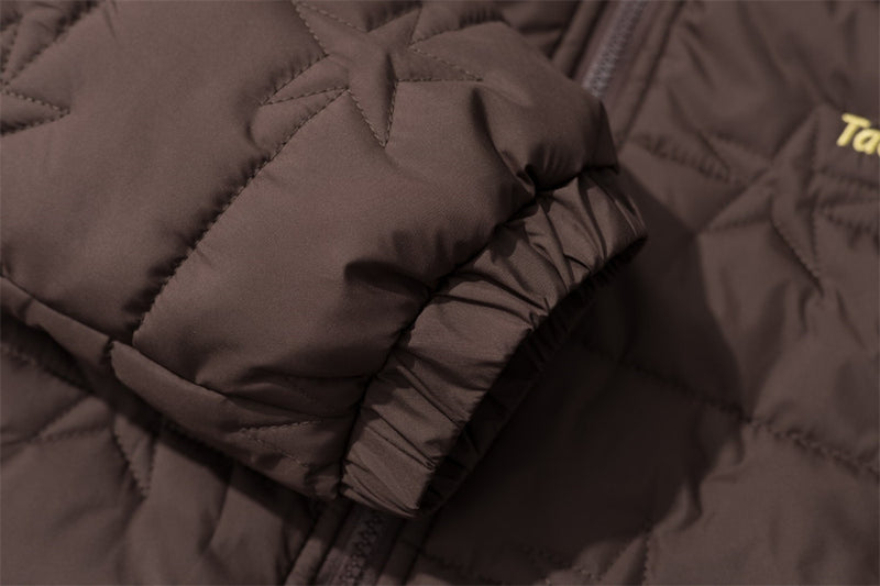 Star-Quilted Hooded Puffer Jacket – Embossed Five-Point Star Design