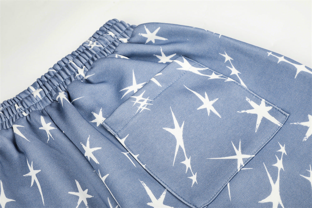 Star Print Wide-Leg Sweatpants – Men's Loose Fit Streetwear Pants in Blue
