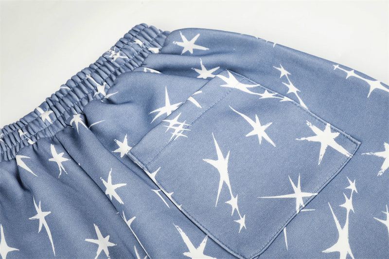 Star Print Wide-Leg Sweatpants – Men's Loose Fit Streetwear Pants in Blue