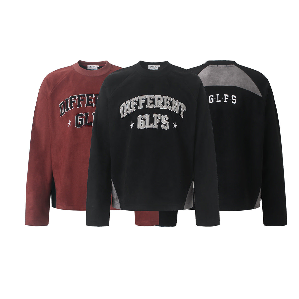 Langarmshirt mit Veloursleder-Textur – Collegiate-Arch-Aufdruck DIFFERENT GLFS