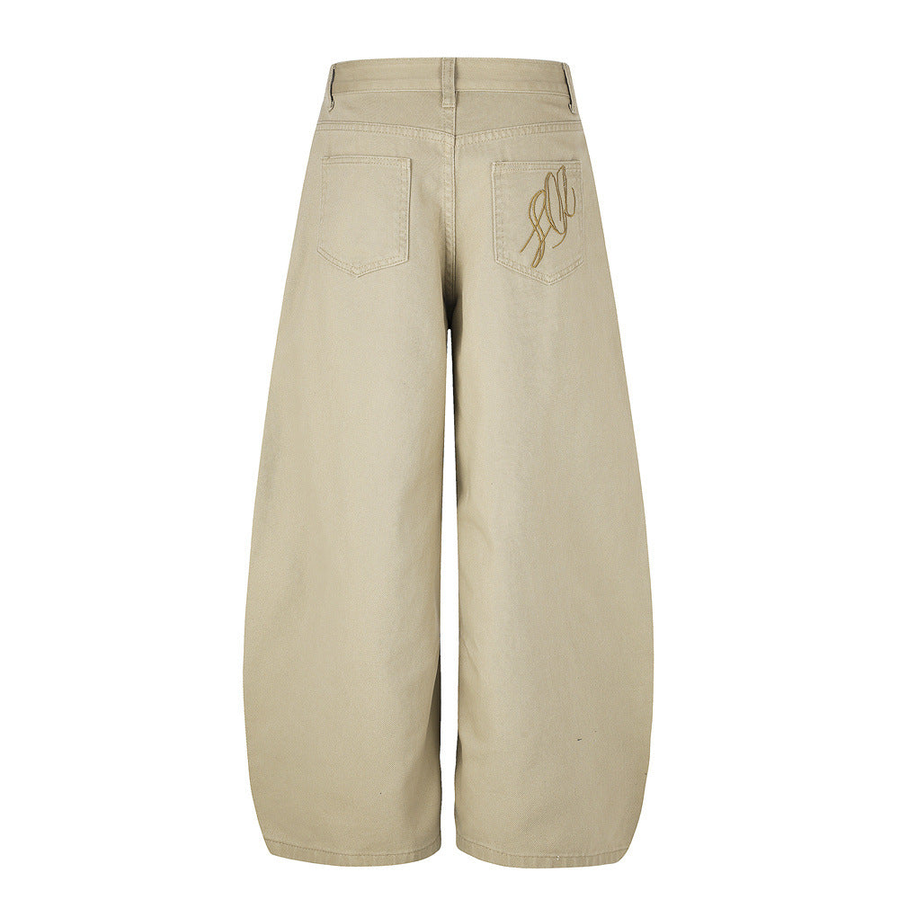 Men's Wide-Leg Barrel Pants with Decorative Button Detail