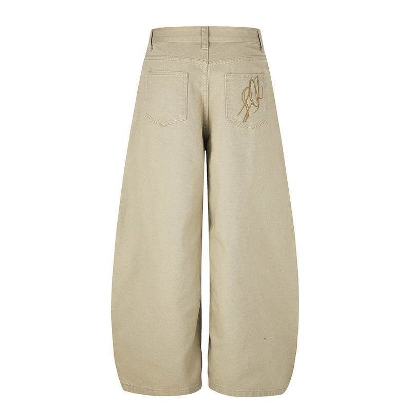 Men's Wide-Leg Barrel Pants with Decorative Button Detail
