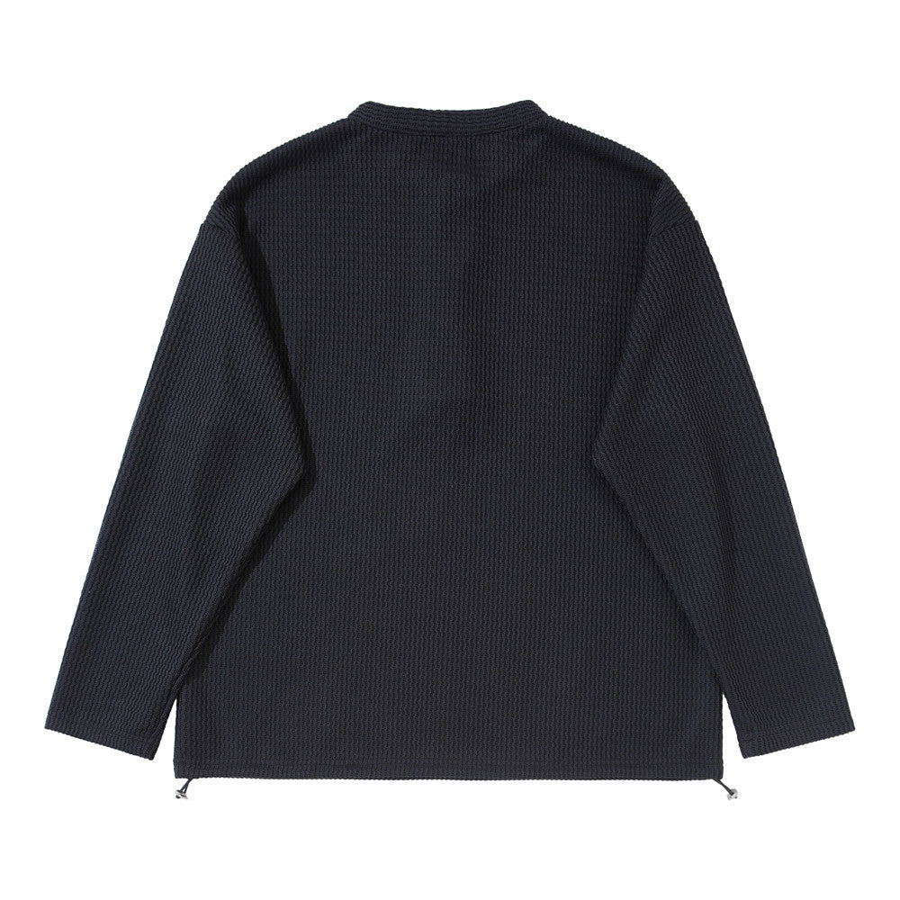 Men's Long Sleeve Waffle-Knit Henley Shirt with Drawstring Hem