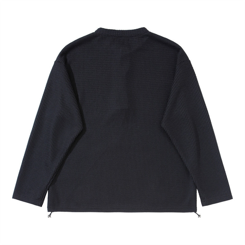 Men's Long Sleeve Waffle-Knit Henley Shirt with Drawstring Hem