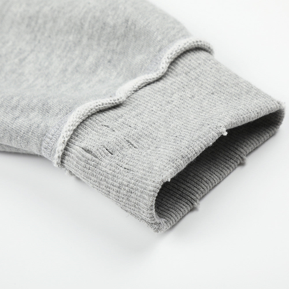 Sweat à capuche zippé « YOU » orné de perles – Sweat gris en molleton à ourlet brut