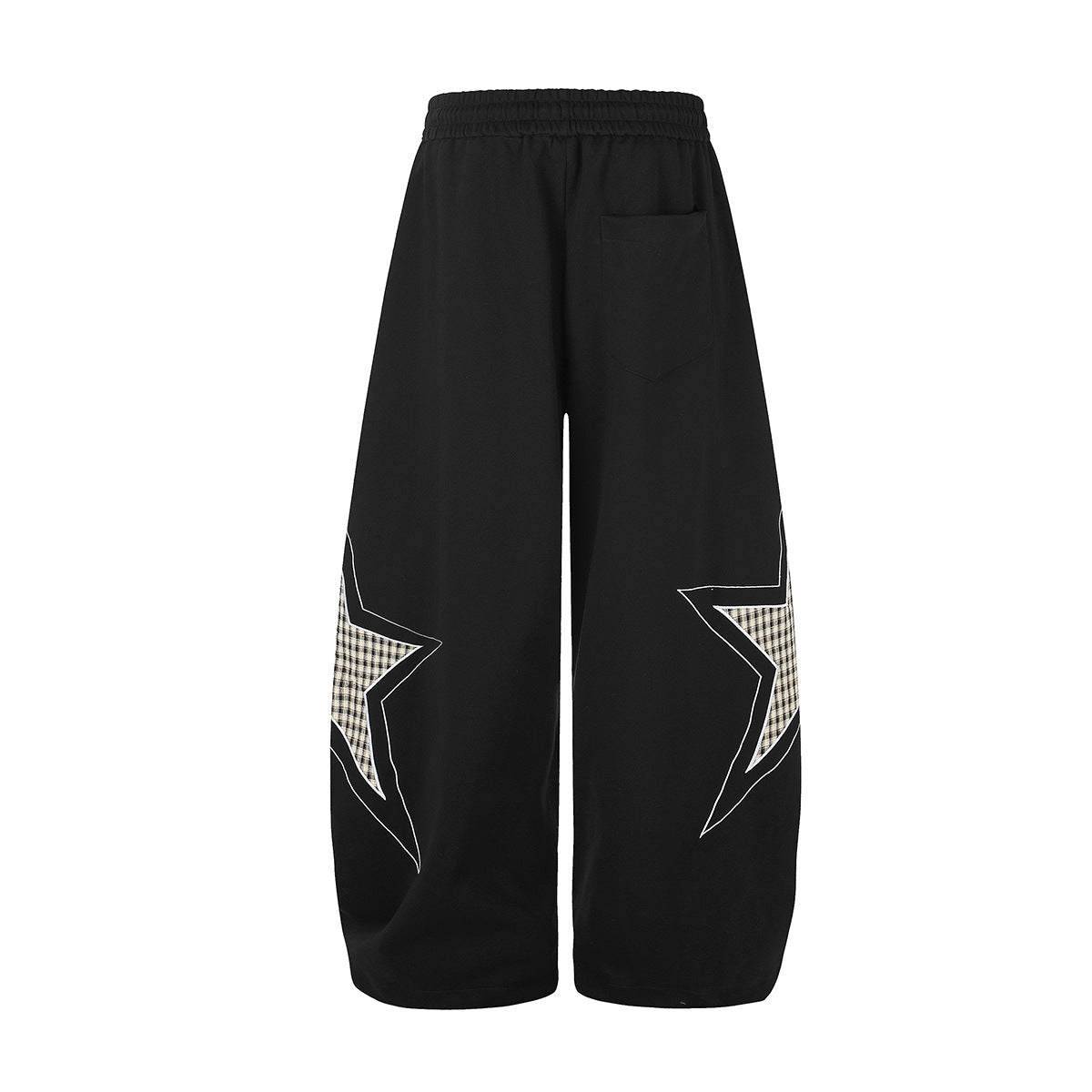Wide-Leg Star Patch Sweatpants – Oversized Streetwear Joggers with Plaid