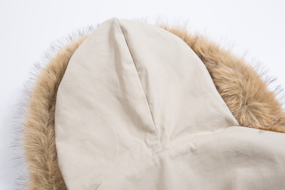 Fur-Trim Hooded Bomber Jacket – Fleece-Lined Winter Coat with Removable Hood
