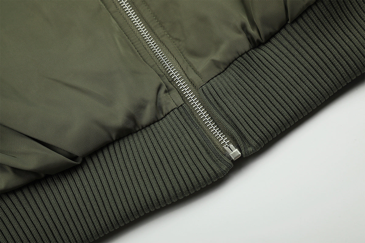 Fur-Trim Hood Bomber Jacket – Padded Winter Flight Coat with Double-Breasted