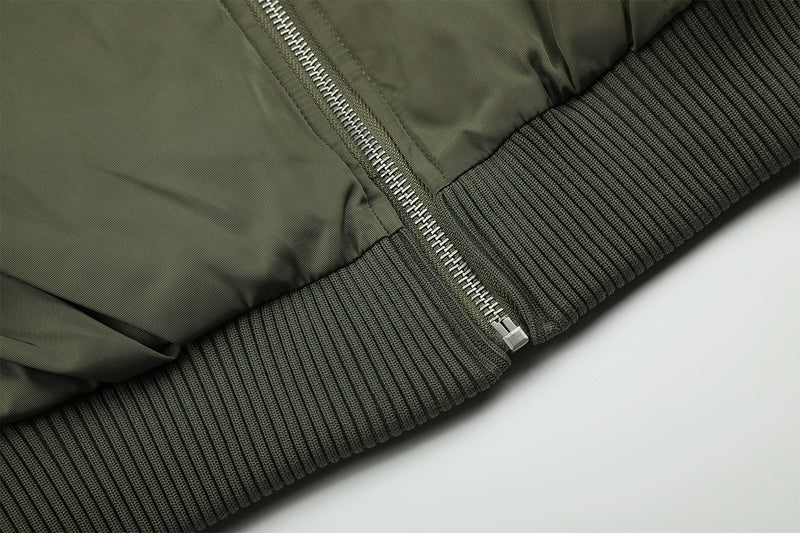 Fur-Trim Hood Bomber Jacket – Padded Winter Flight Coat with Double-Breasted